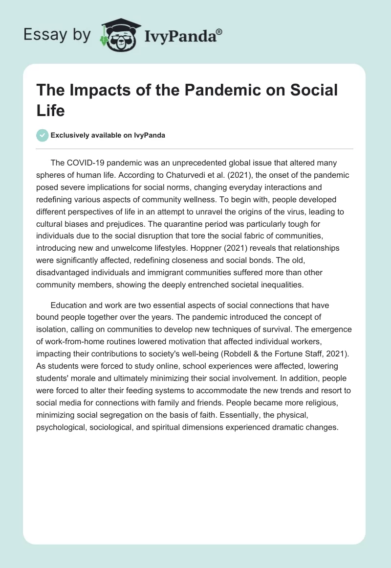 The Impacts of the Pandemic on Social Life. Page 1