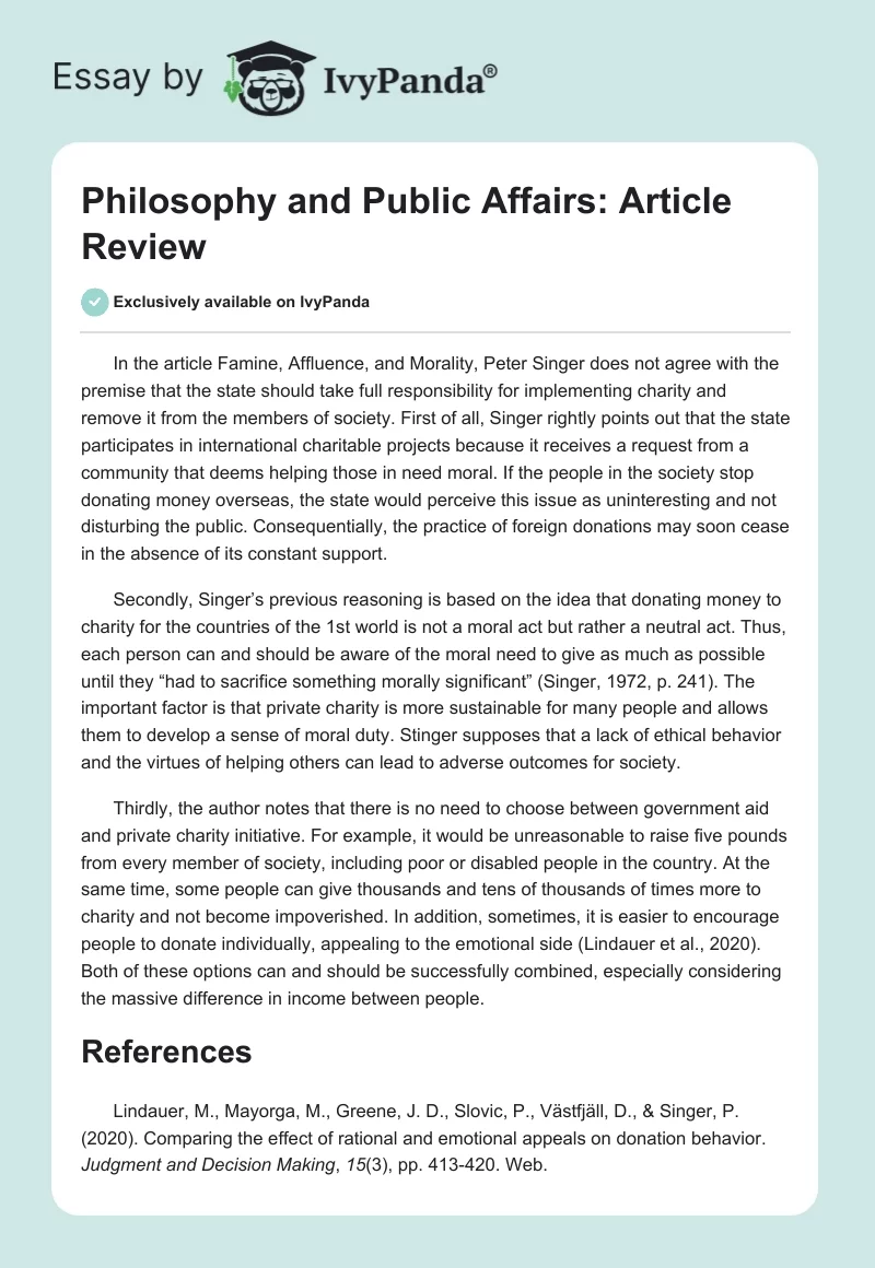 Philosophy and Public Affairs: Article Review. Page 1
