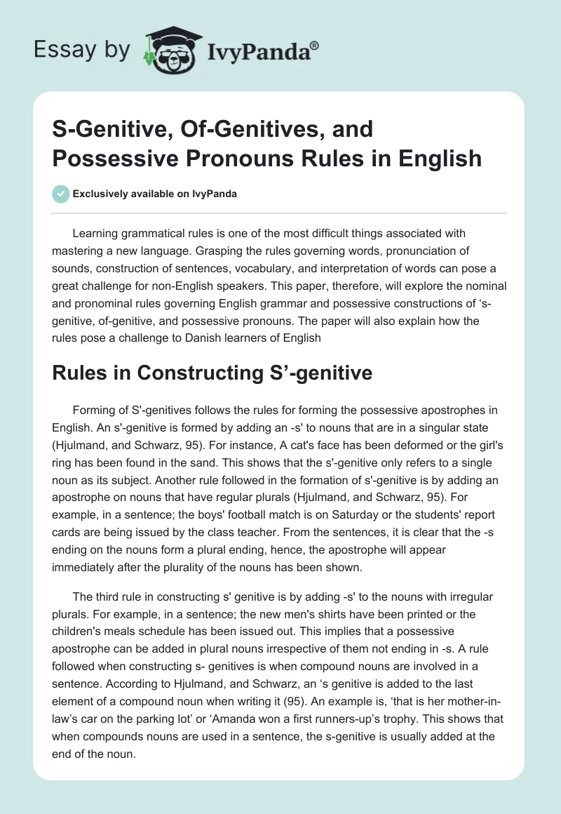 S-Genitive, Of-Genitives, and Possessive Pronouns Rules in English. Page 1