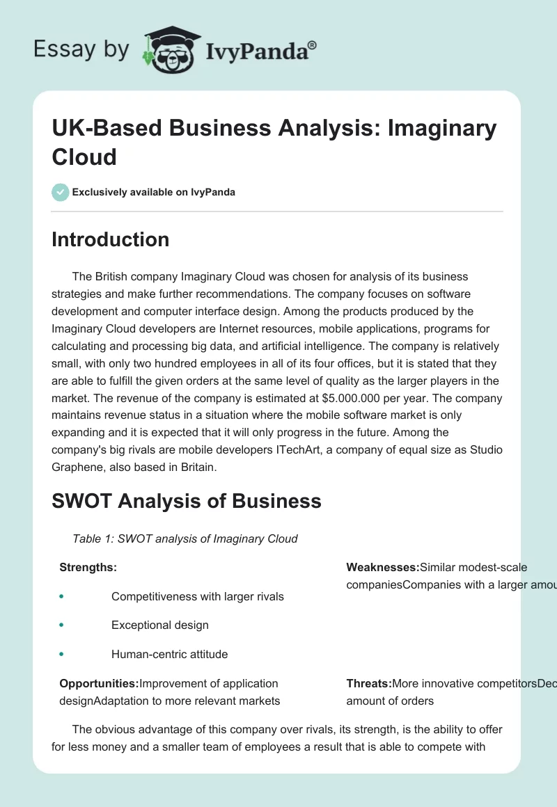 UK-Based Business Analysis: Imaginary Cloud. Page 1