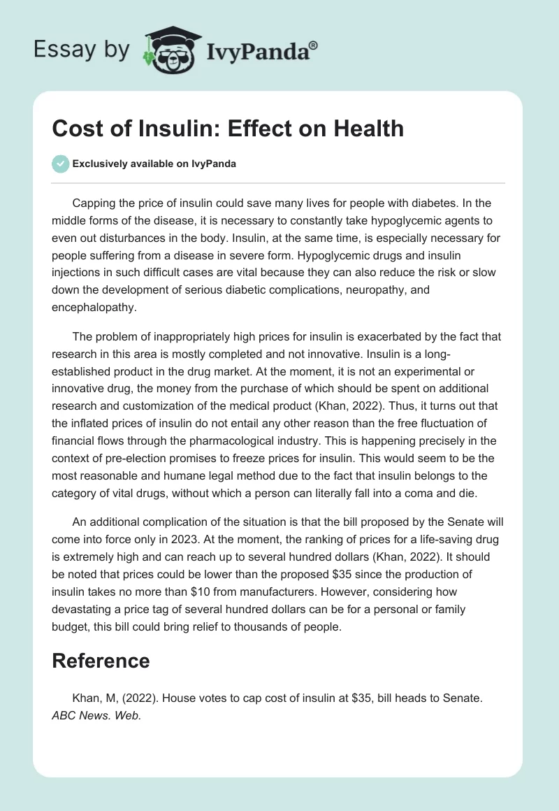 Cost of Insulin: Effect on Health. Page 1