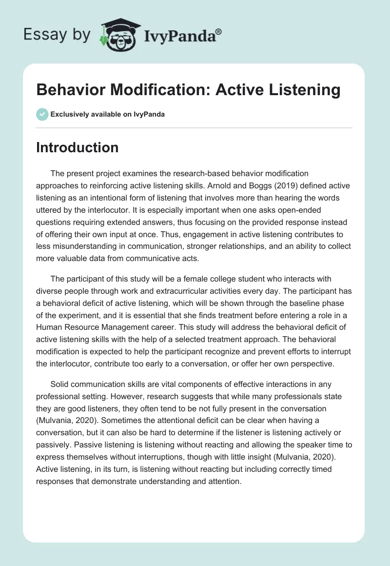 Behavior Modification: Active Listening. Page 1