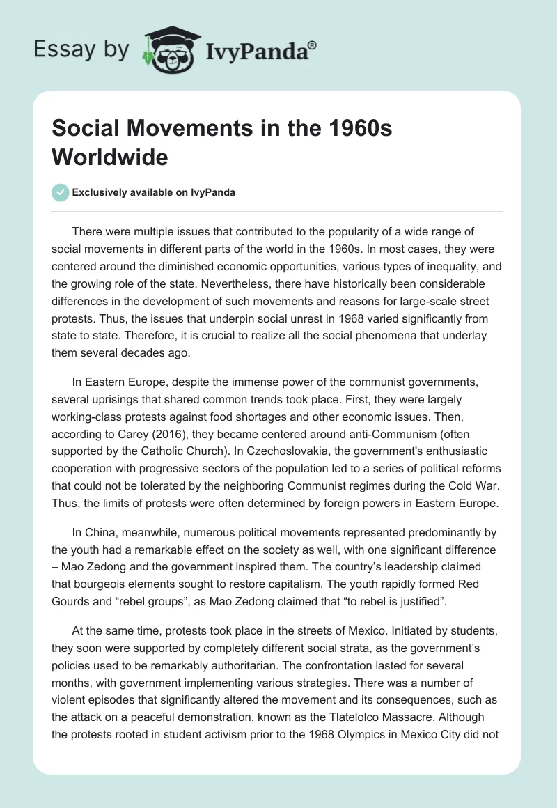 Social Movements in the 1960s Worldwide. Page 1