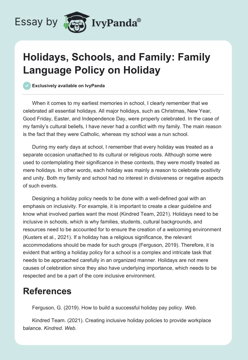 Holidays, Schools, and Family: Family Language Policy on Holiday. Page 1