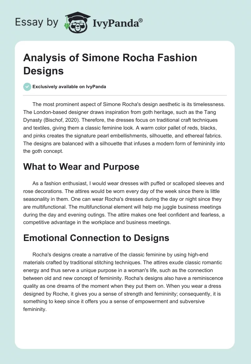 Analysis of Simone Rocha Fashion Designs. Page 1
