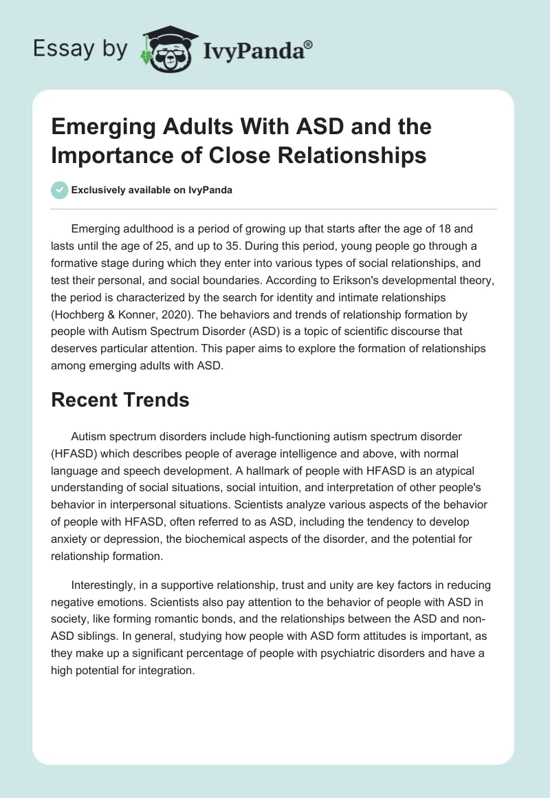Emerging Adults With ASD and the Importance of Close Relationships. Page 1