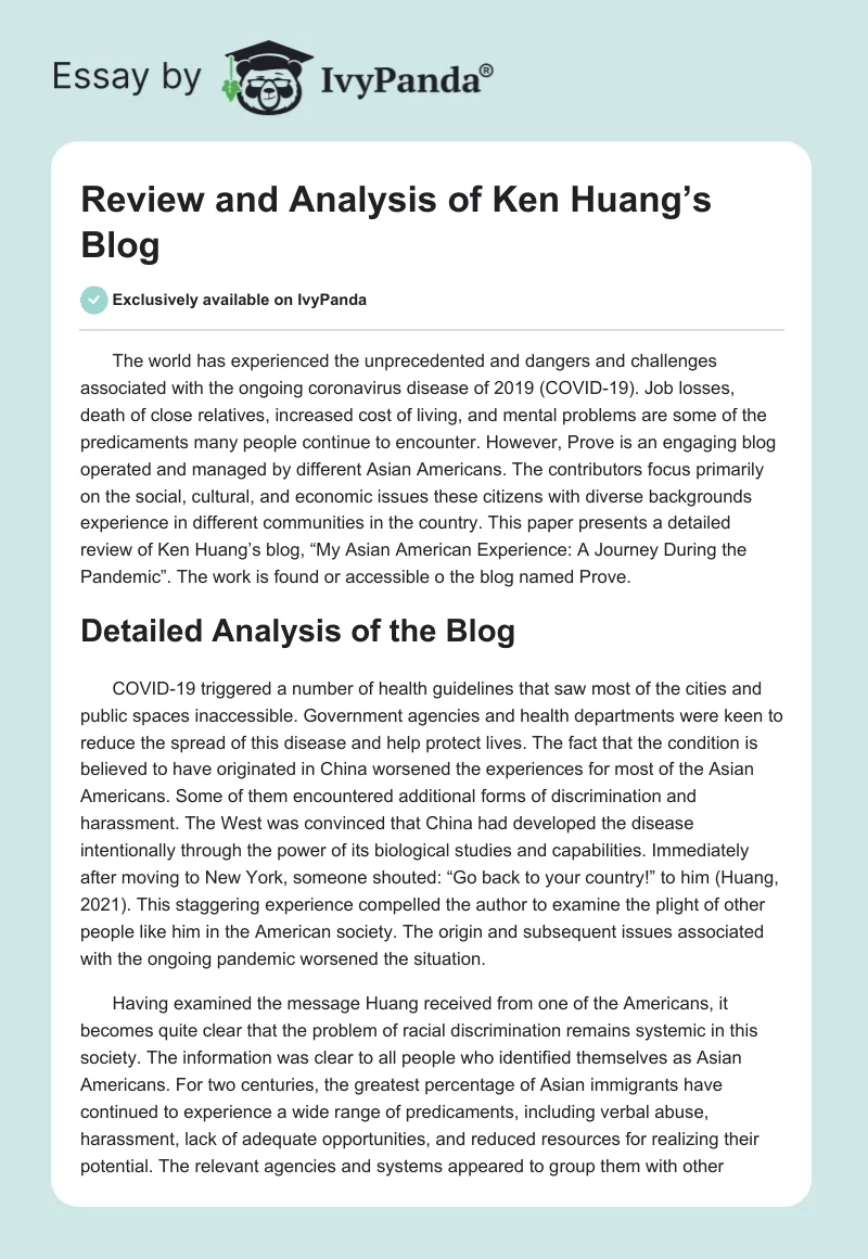 Review and Analysis of Ken Huang’s Blog. Page 1