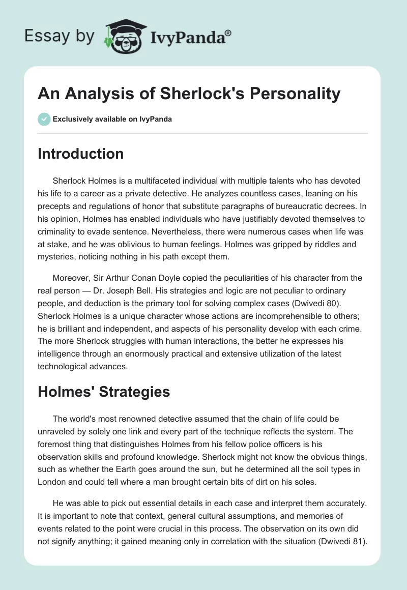 An Analysis of Sherlock's Personality. Page 1