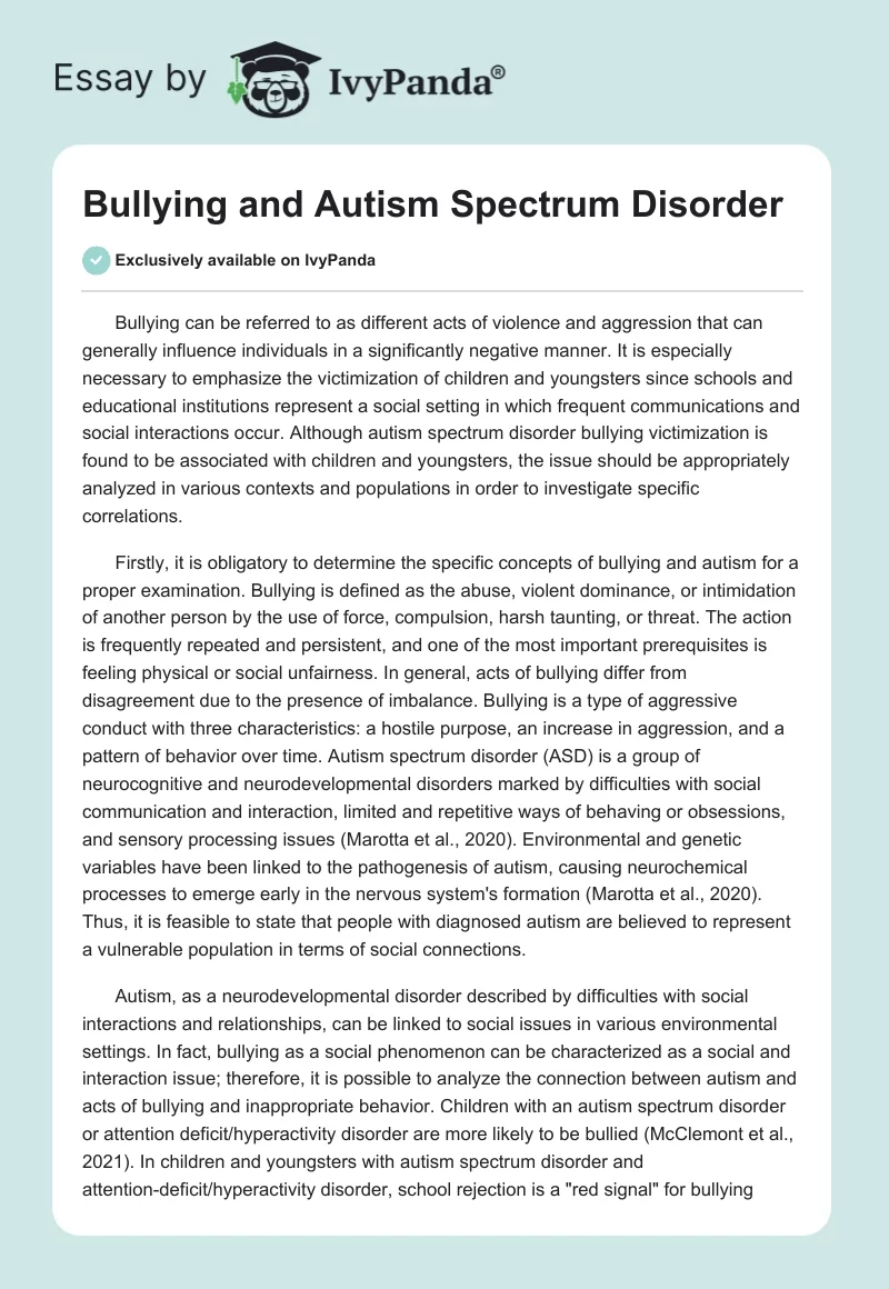 Bullying and Autism Spectrum Disorder. Page 1
