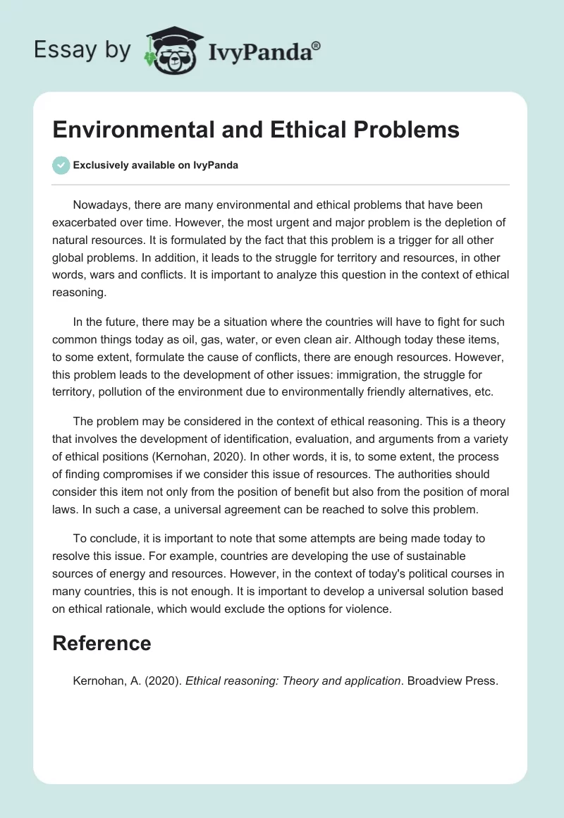 Environmental and Ethical Problems. Page 1