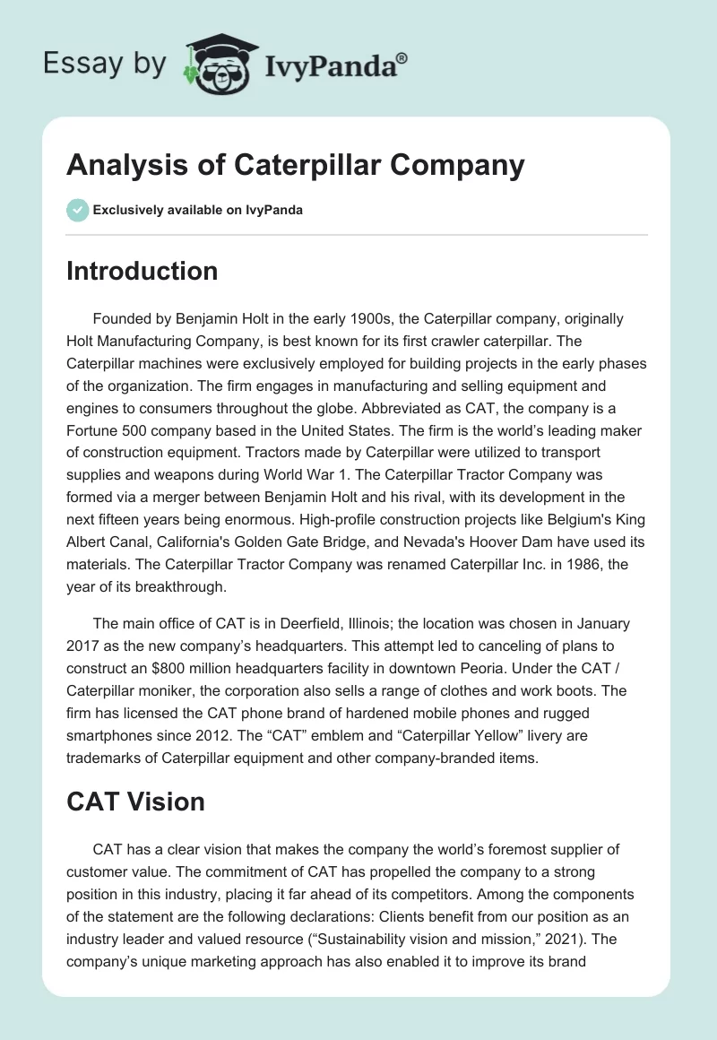 Analysis of Caterpillar Company. Page 1