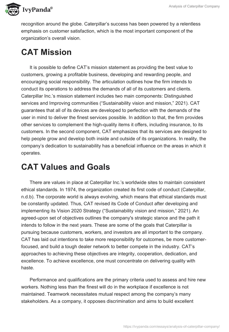 Analysis of Caterpillar Company. Page 2