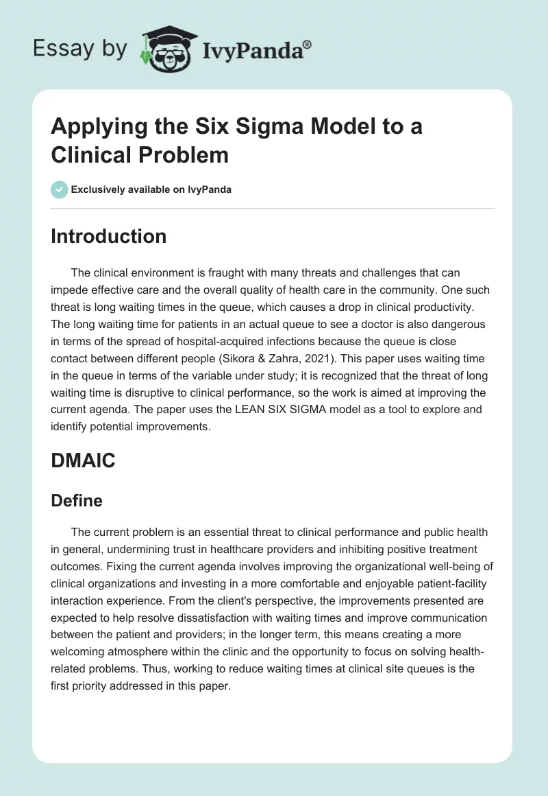 Applying the Six Sigma Model to a Clinical Problem. Page 1