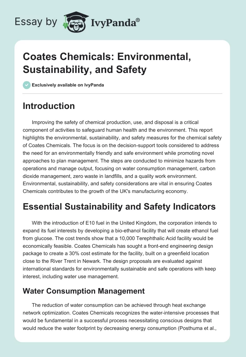 Coates Chemicals: Environmental, Sustainability, and Safety. Page 1
