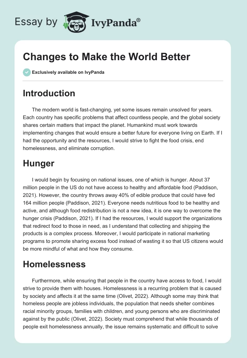 Changes to Make the World Better. Page 1