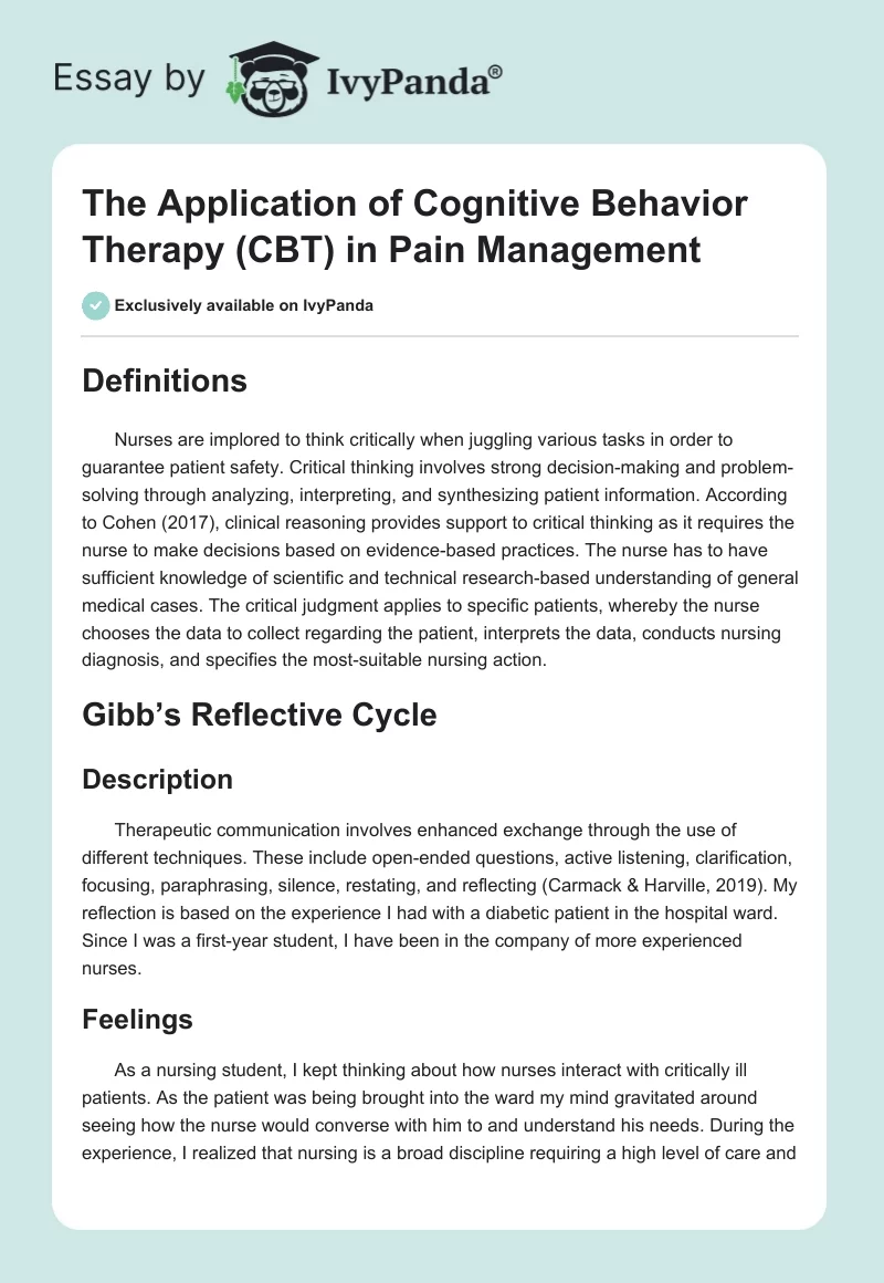 The Application of Cognitive Behavior Therapy (CBT) in Pain Management. Page 1