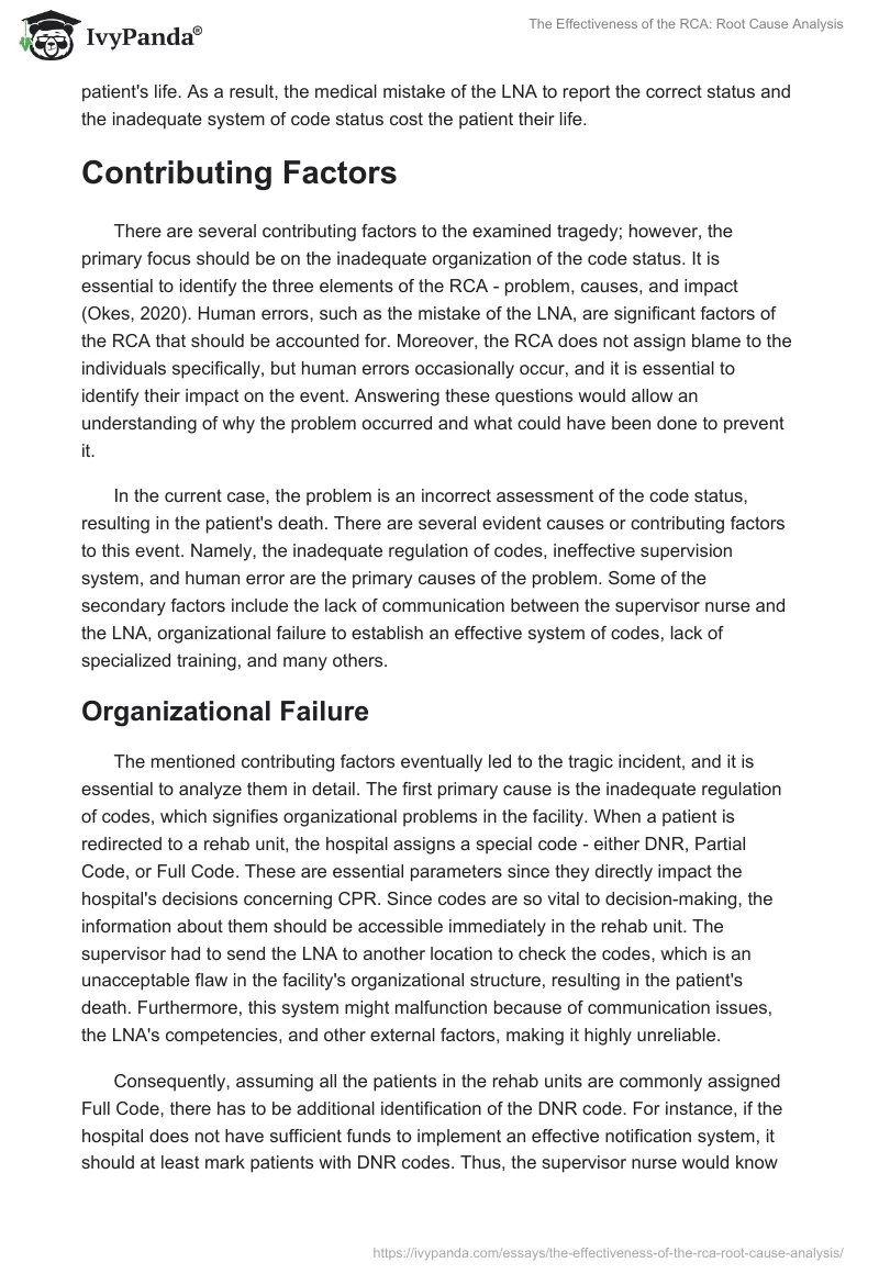 The Effectiveness of the RCA: Root Cause Analysis. Page 2