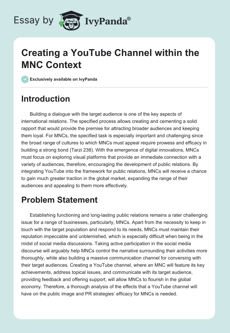 Creating a YouTube Channel Within the MNC Context. Page 1