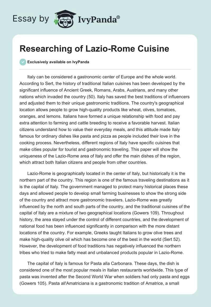 Researching of Lazio-Rome Cuisine. Page 1