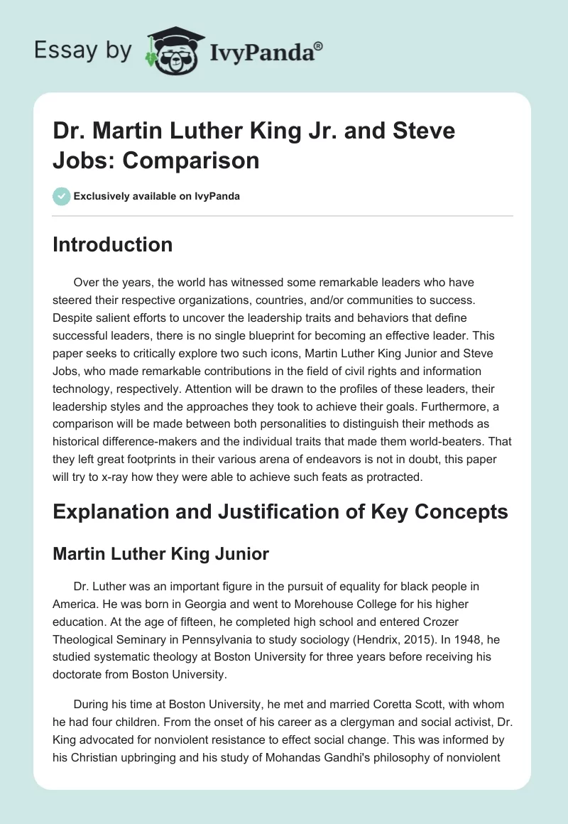 Dr. Martin Luther King Jr. and Steve Jobs: Comparison. Page 1