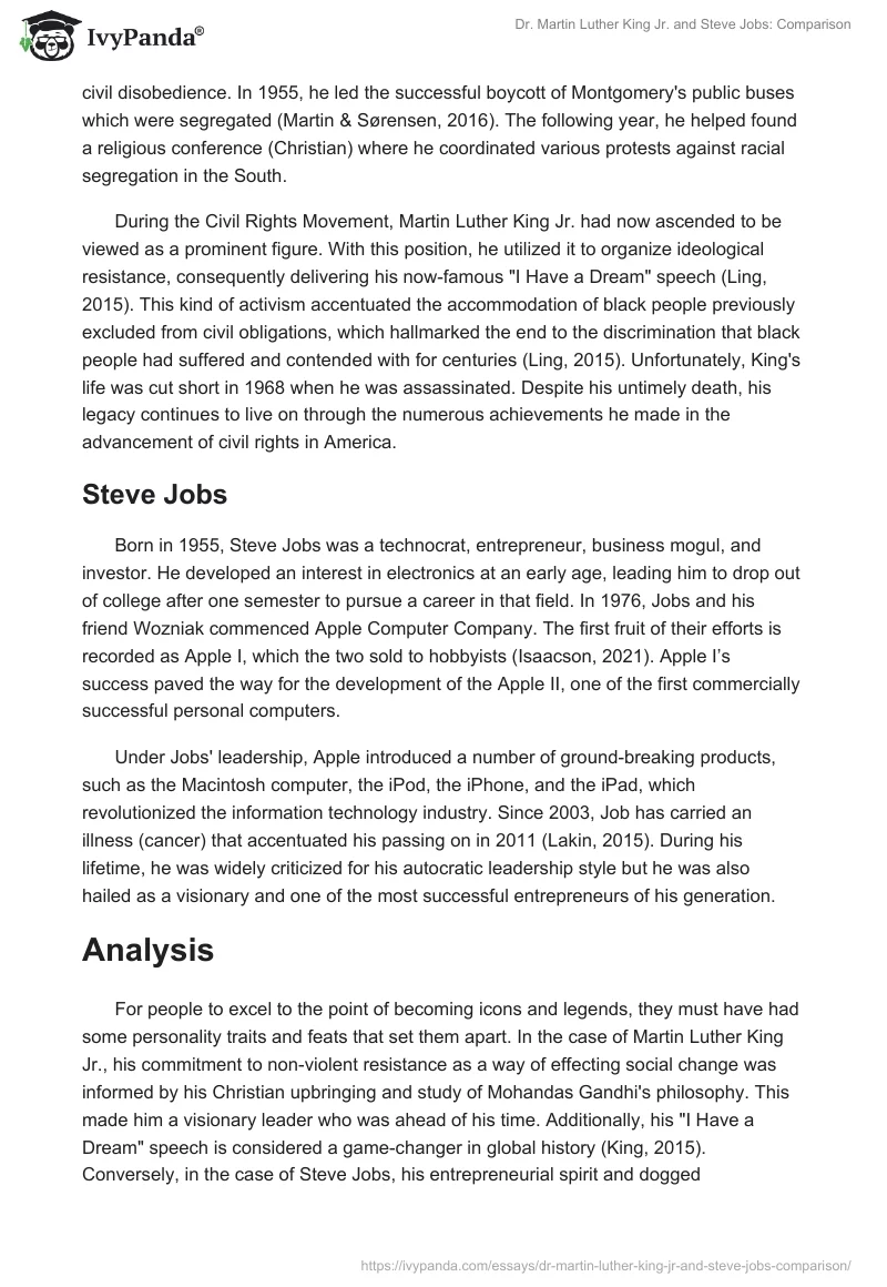 Dr. Martin Luther King Jr. and Steve Jobs: Comparison. Page 2