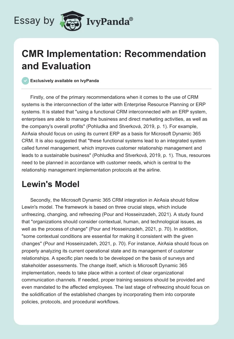 CMR Implementation: Recommendation and Evaluation. Page 1