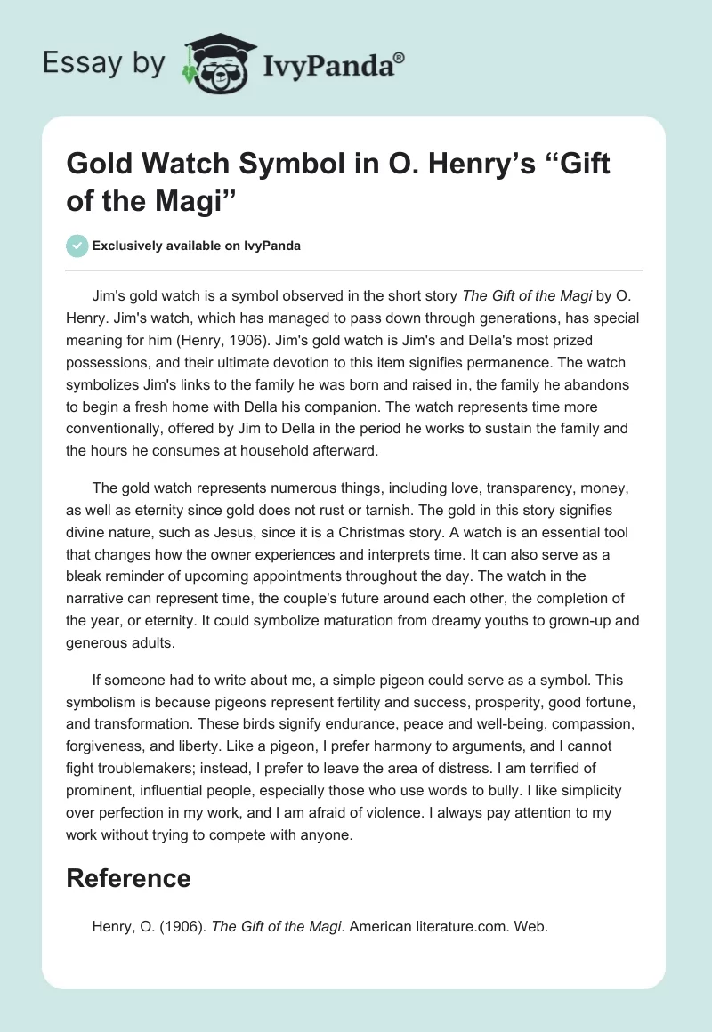 Gold Watch Symbol in O. Henry’s “The Gift of the Magi”. Page 1