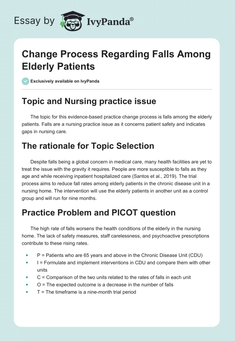 Change Process Regarding Falls Among Elderly Patients. Page 1