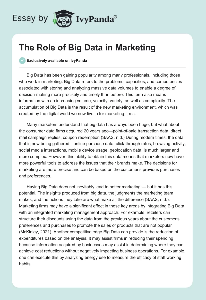 The Role of Big Data in Marketing. Page 1