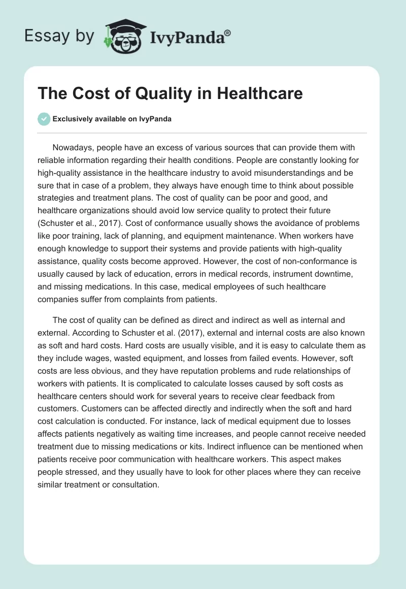 The Cost of Quality in Healthcare. Page 1