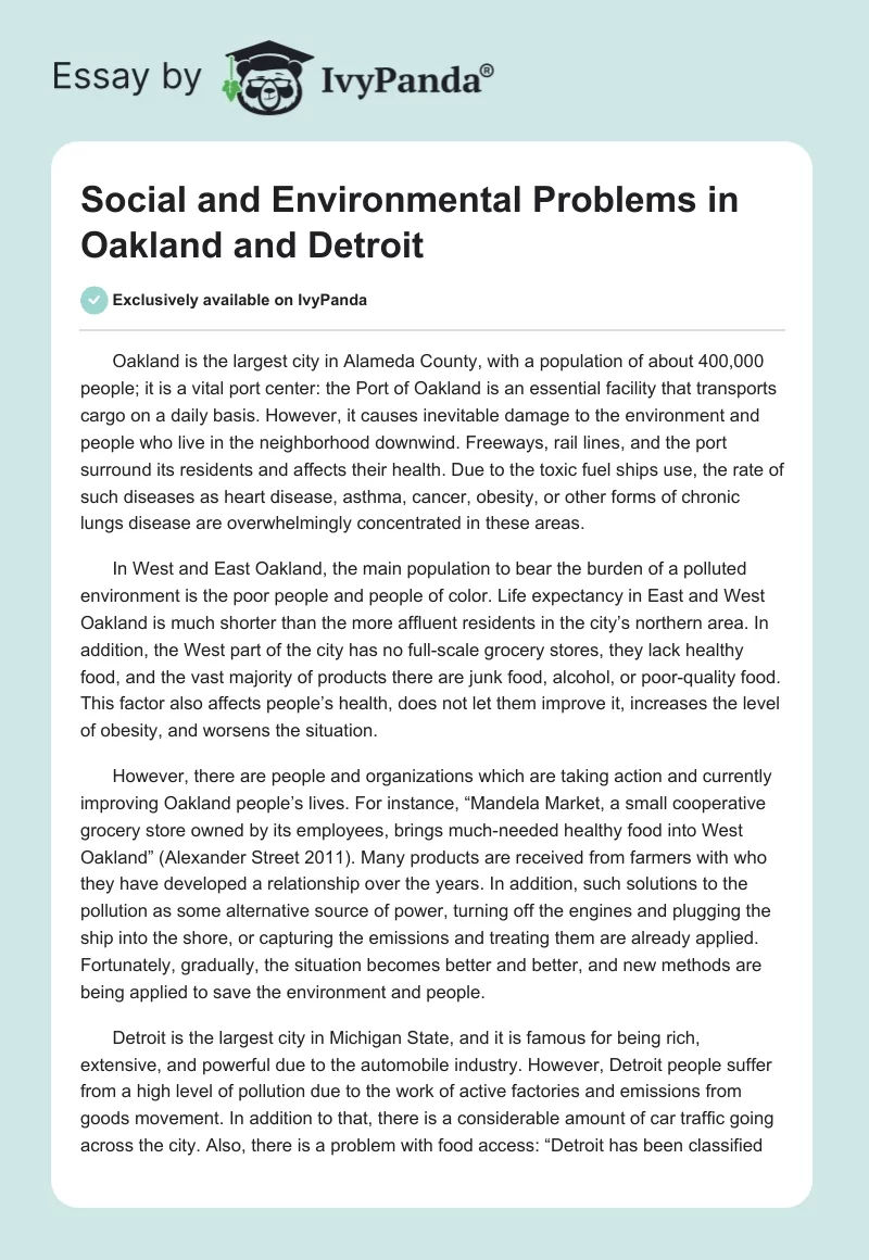 Social and Environmental Problems in Oakland and Detroit. Page 1