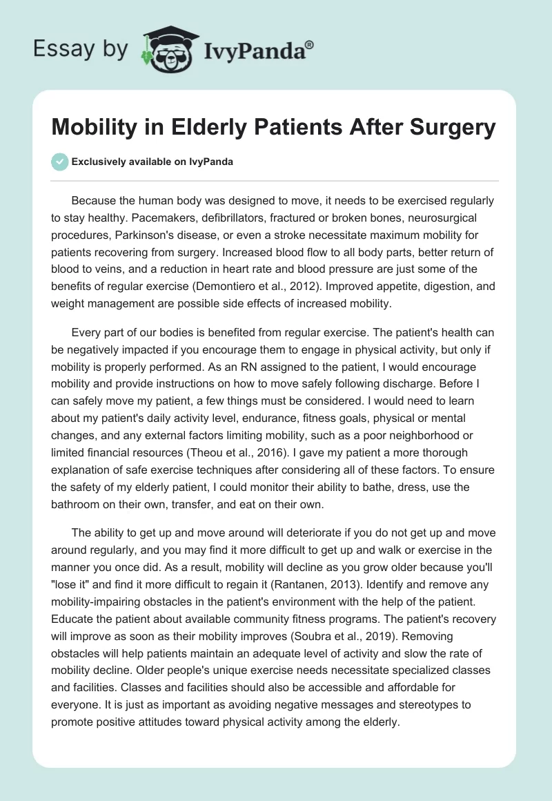 Mobility in Elderly Patients After Surgery. Page 1