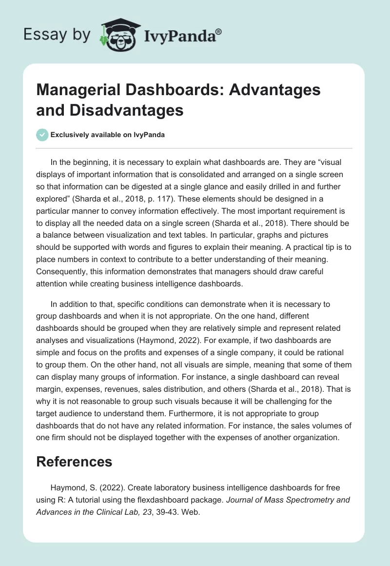 Managerial Dashboards: Advantages and Disadvantages. Page 1