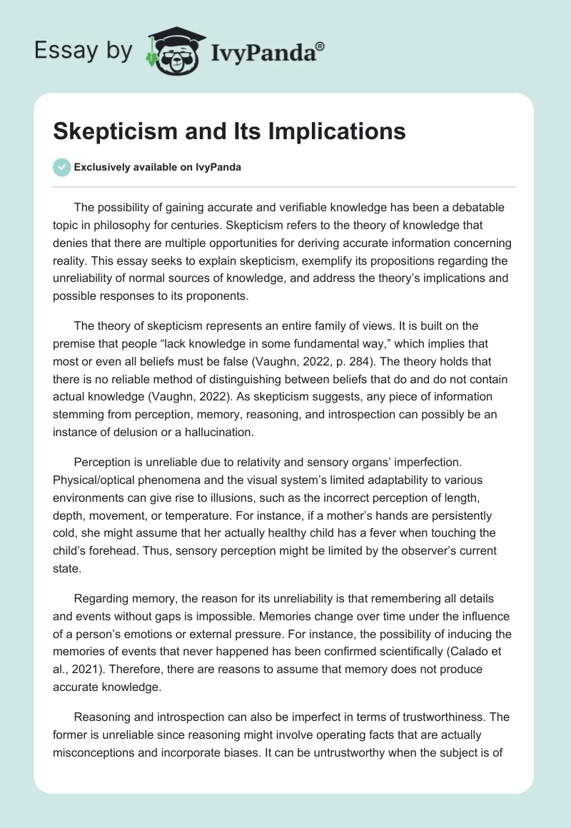 Skepticism and Its Implications. Page 1