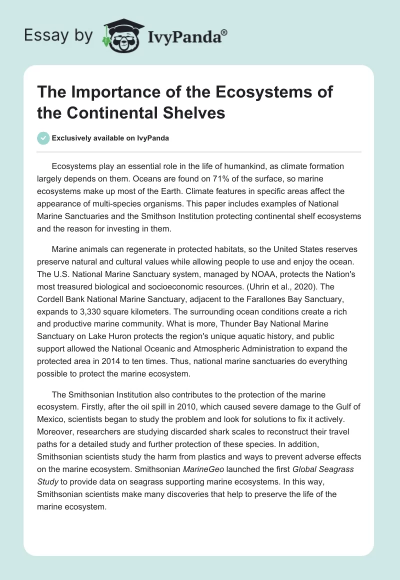 The Importance of the Ecosystems of the Continental Shelves. Page 1