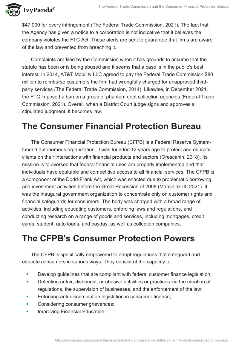 The Federal Trade Commission and the Consumer Financial Protection Bureau. Page 4