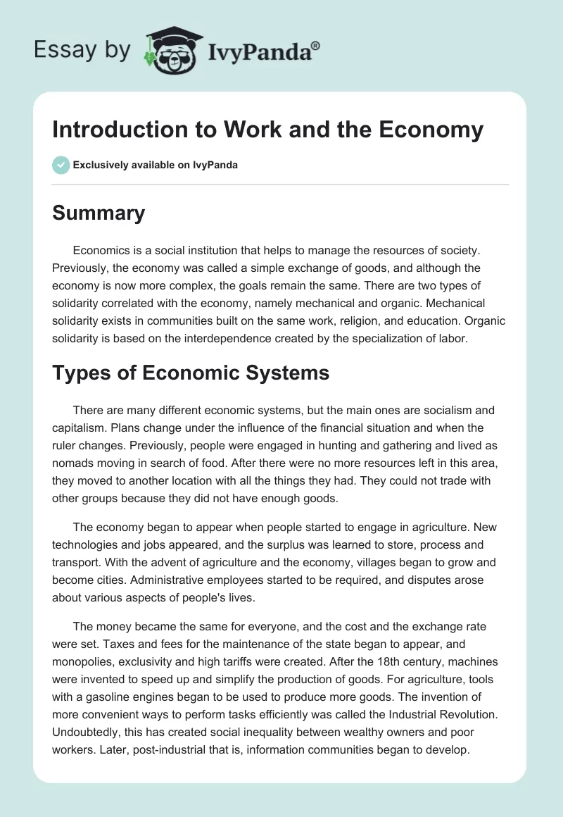 Introduction to Work and the Economy. Page 1