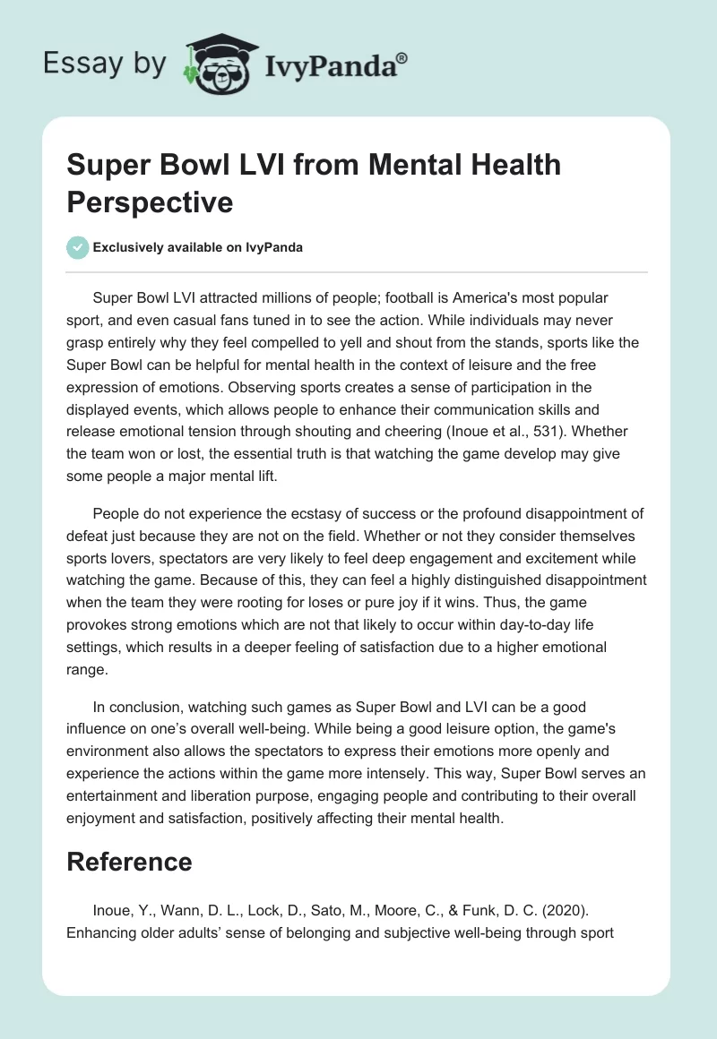 Super Bowl LVI From Mental Health Perspective. Page 1