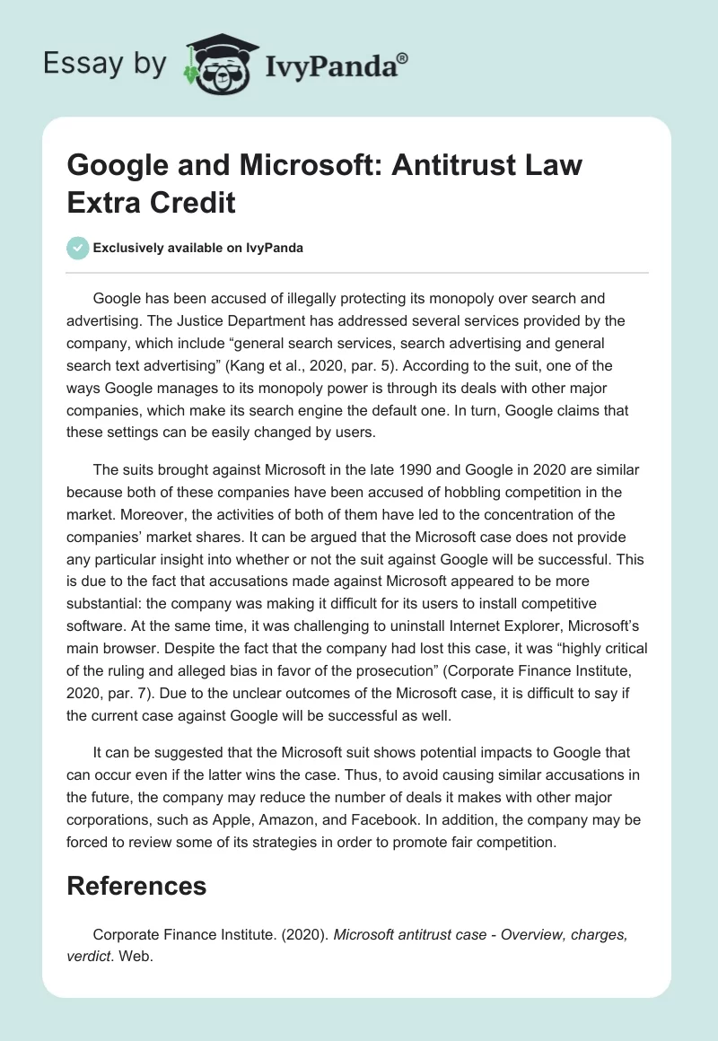 Google and Microsoft: Antitrust Law Extra Credit. Page 1