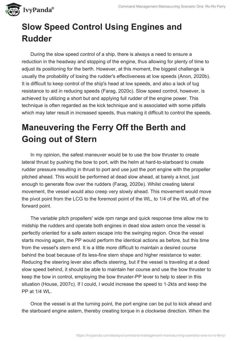 Command Management Manoeuvring Scenario One: Ro-Ro Ferry. Page 3
