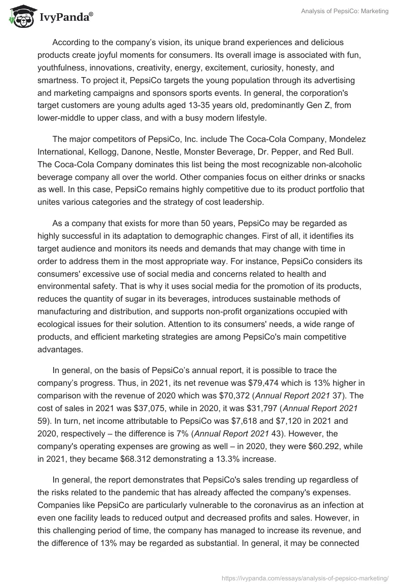 Analysis of PepsiCo: Marketing. Page 2