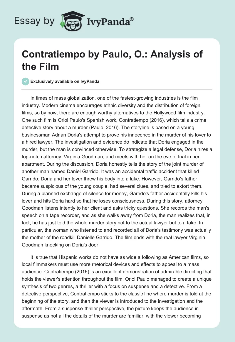 "Contratiempo" by Paulo, O.: Analysis of the Film. Page 1