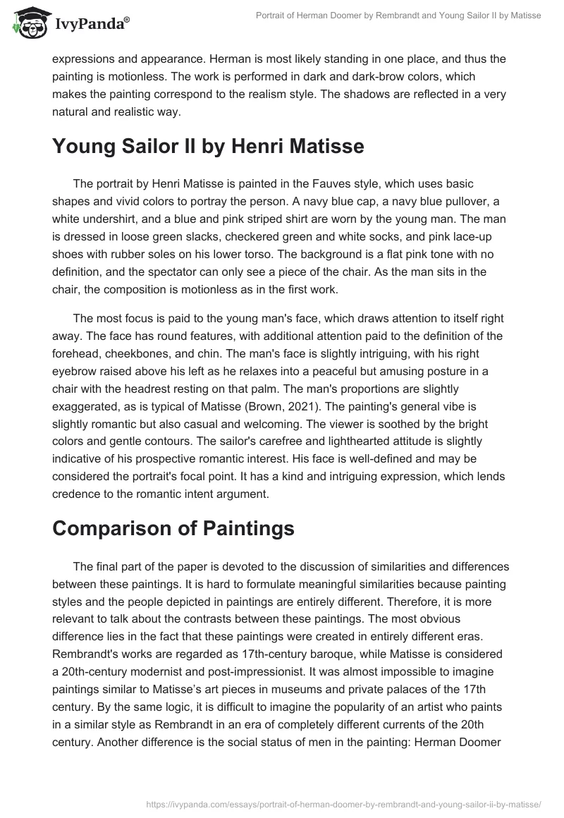 Portrait of "Herman Doomer" by Rembrandt and "Young Sailor II" by Matisse. Page 2