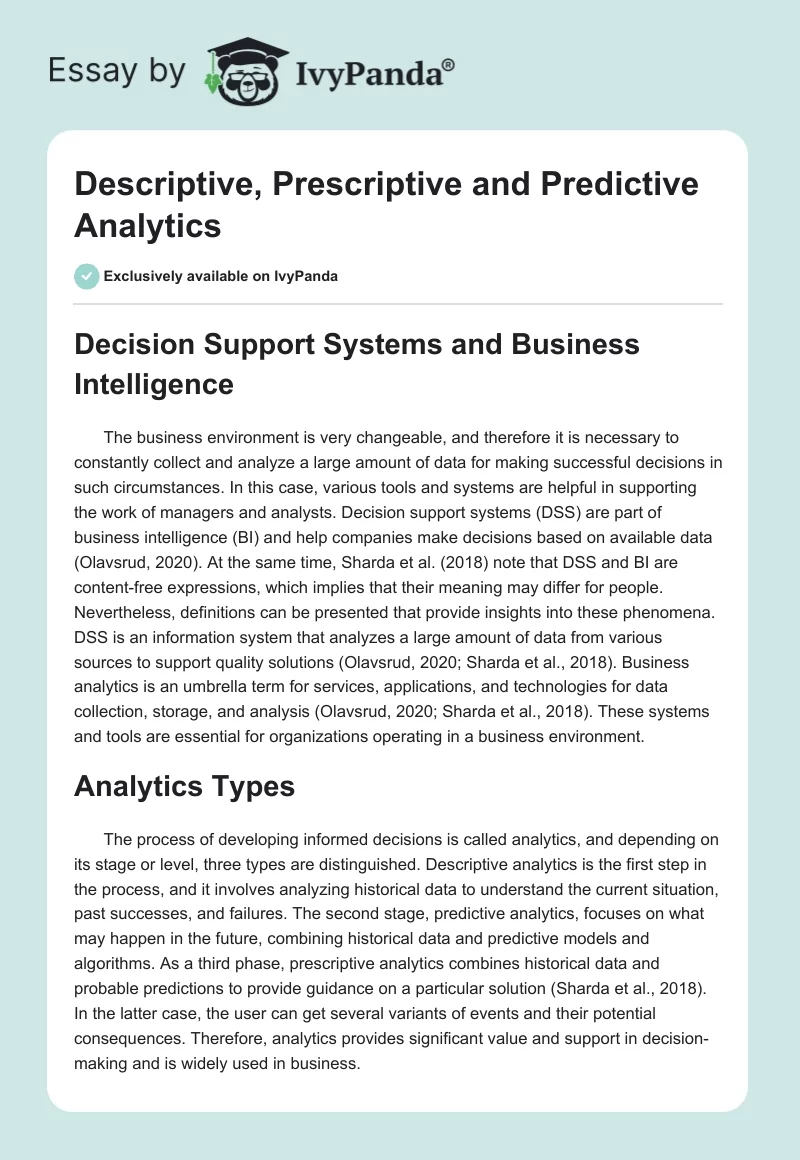 Descriptive, Prescriptive and Predictive Analytics. Page 1
