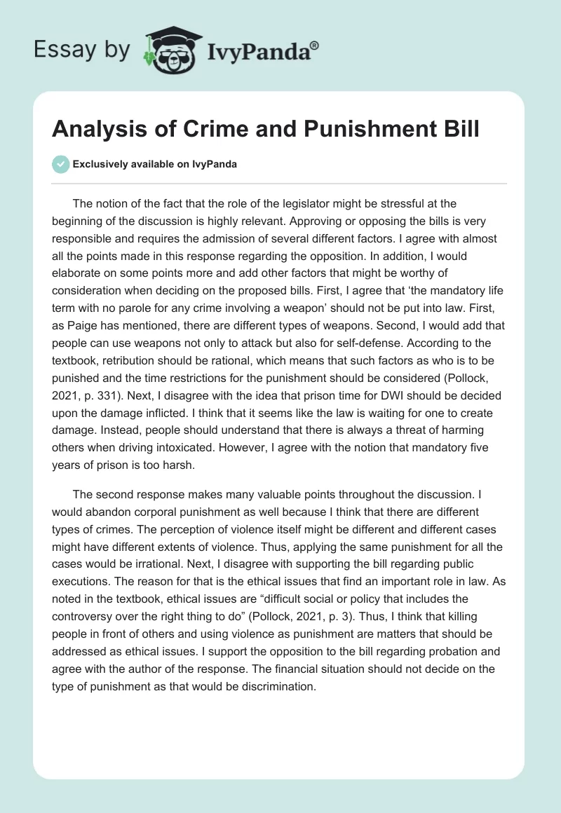 Analysis of Crime and Punishment Bill. Page 1