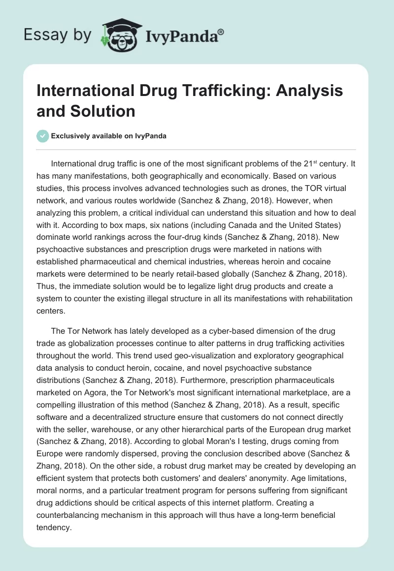 International Drug Trafficking: Analysis and Solution. Page 1
