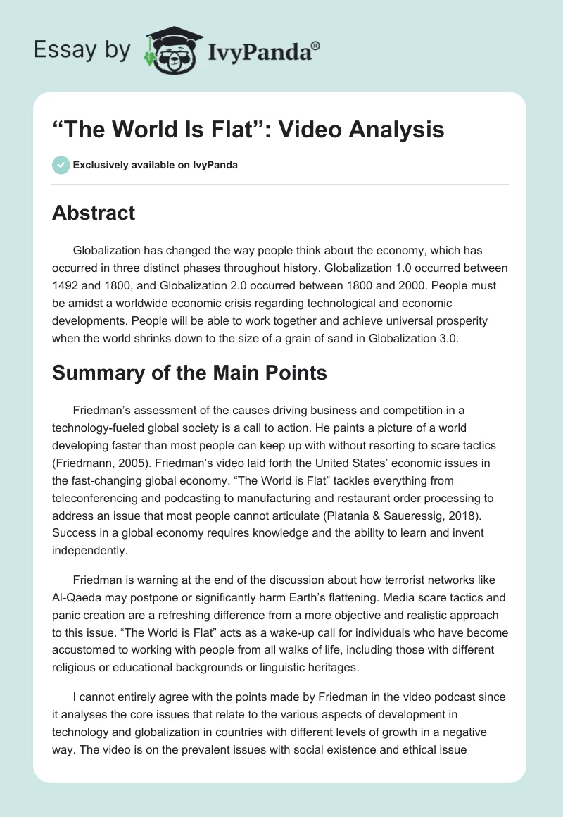 “The World Is Flat”: Video Analysis. Page 1