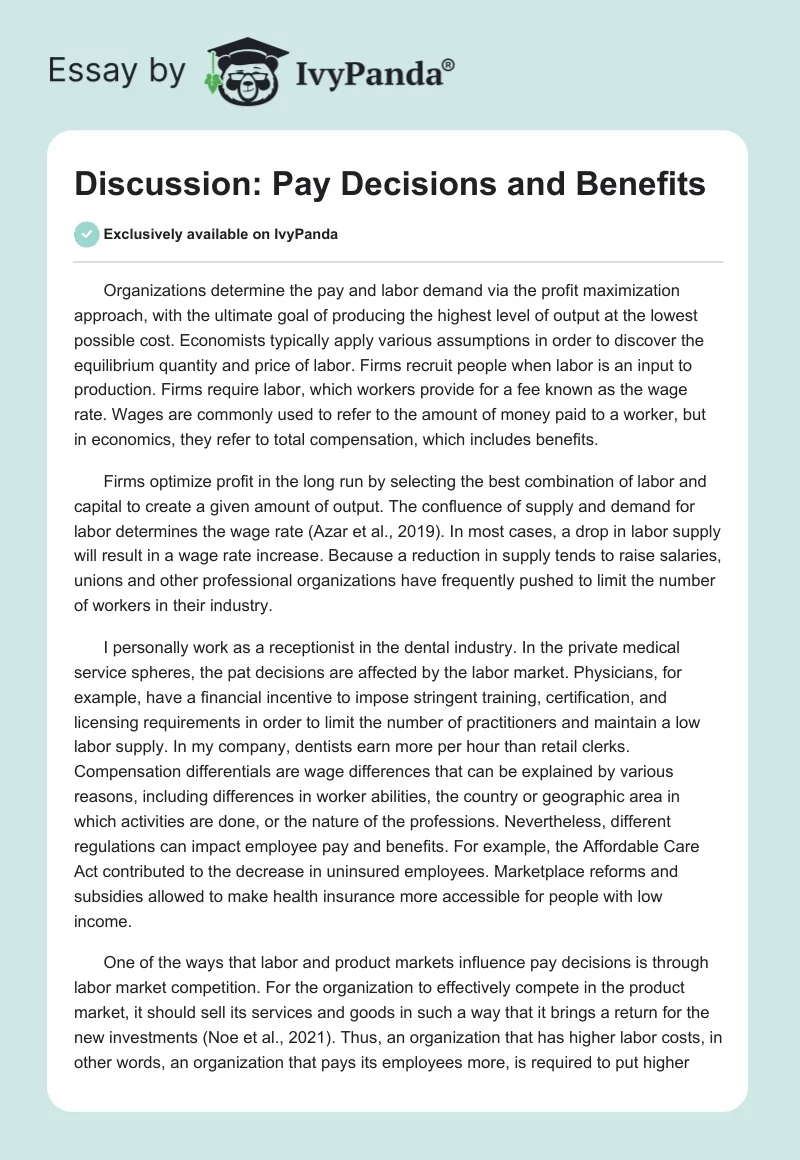 Discussion: Pay Decisions and Benefits. Page 1