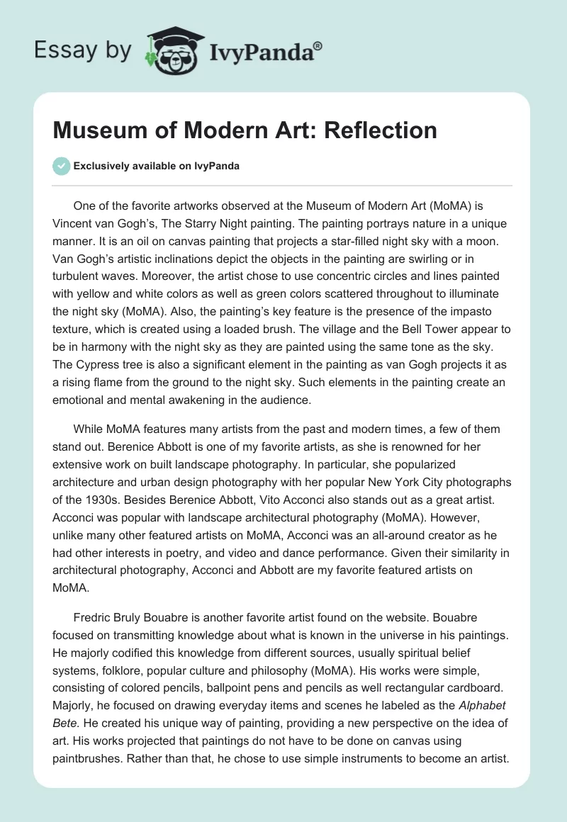 Museum of Modern Art: Reflection. Page 1