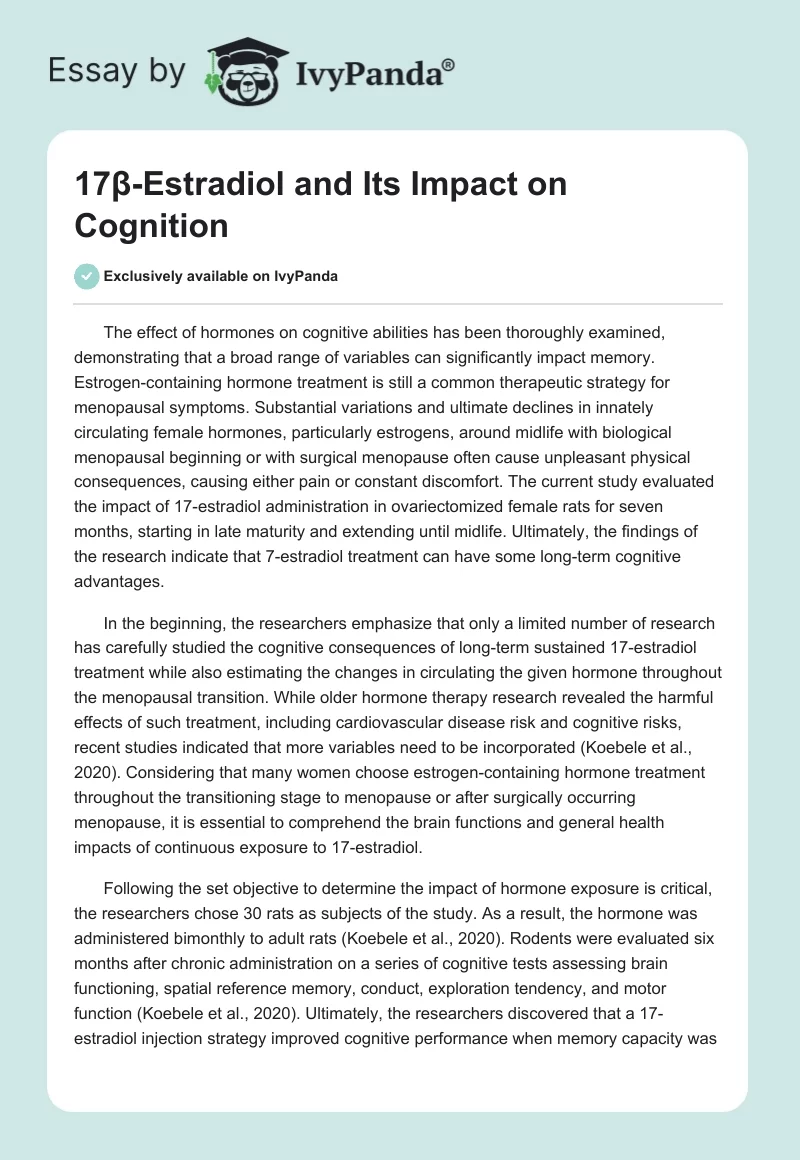 17β-Estradiol and Its Impact on Cognition. Page 1